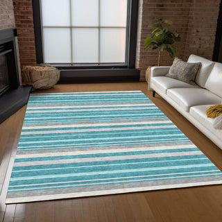 Piper Looms Chantille Stripes ACN879 Teal Machine Washable Area Rug Lifestyle Image Feature