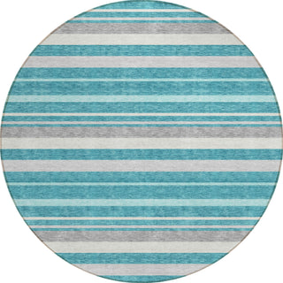 Piper Looms Chantille Stripes ACN879 Teal Machine Washable Area Rug Round Main Image