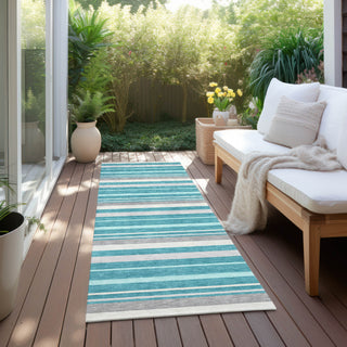 Piper Looms Chantille Stripes ACN879 Teal Machine Washable Area Rug Runner Outdoor Lifestyle Image Feature
