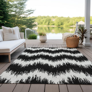 Piper Looms Chantille Chevron ACN880 Black Machine Washable Area Rug Outdoor Lifestyle Image Feature