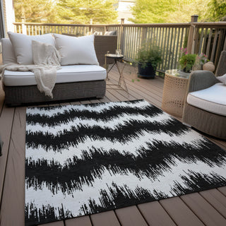 Piper Looms Chantille Chevron ACN880 Black Machine Washable Area Rug Outdoor Lifestyle Image Feature