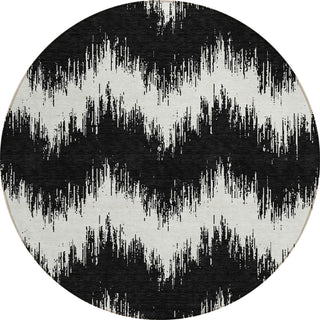 Piper Looms Chantille Chevron ACN880 Black Machine Washable Area Rug Round Main Image