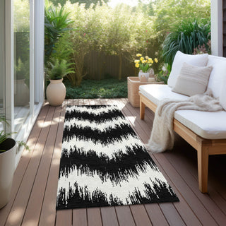 Piper Looms Chantille Chevron ACN880 Black Machine Washable Area Rug Runner Outdoor Lifestyle Image Feature