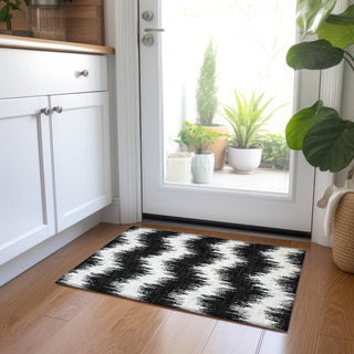 Piper Looms Chantille Chevron ACN880 Black Machine Washable Area Rug Scatter Lifestyle Image Feature