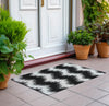 Piper Looms Chantille Chevron ACN880 Black Machine Washable Area Rug Scatter Outdoor Lifestyle Image Feature