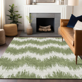 Piper Looms Chantille Chevron ACN880 Green Machine Washable Area Rug Lifestyle Image Feature