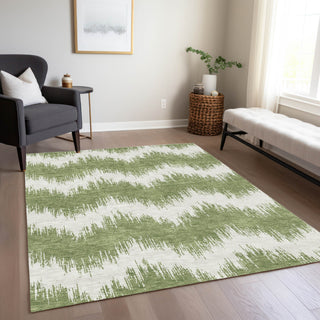 Piper Looms Chantille Chevron ACN880 Green Machine Washable Area Rug Lifestyle Image Feature