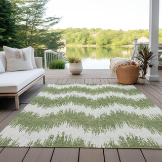 Piper Looms Chantille Chevron ACN880 Green Machine Washable Area Rug Outdoor Lifestyle Image Feature