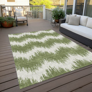 Piper Looms Chantille Chevron ACN880 Green Machine Washable Area Rug Outdoor Lifestyle Image Feature