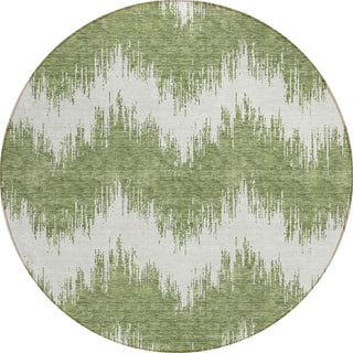 Piper Looms Chantille Chevron ACN880 Green Machine Washable Area Rug Round Main Image