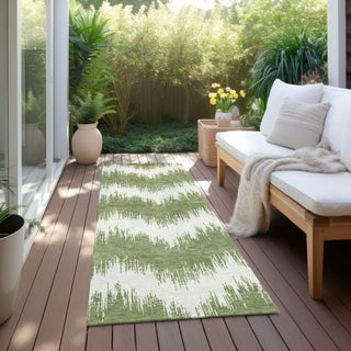 Piper Looms Chantille Chevron ACN880 Green Machine Washable Area Rug Runner Outdoor Lifestyle Image Feature