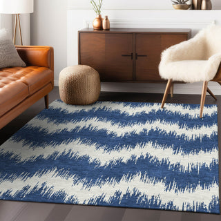 Piper Looms Chantille Chevron ACN880 Navy Machine Washable Area Rug Lifestyle Image Feature