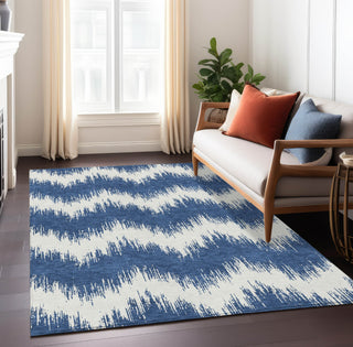 Piper Looms Chantille Chevron ACN880 Navy Machine Washable Area Rug Lifestyle Image Feature