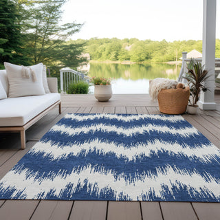 Piper Looms Chantille Chevron ACN880 Navy Machine Washable Area Rug Outdoor Lifestyle Image Feature