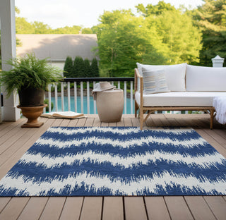 Piper Looms Chantille Chevron ACN880 Navy Machine Washable Area Rug Outdoor Lifestyle Image Feature