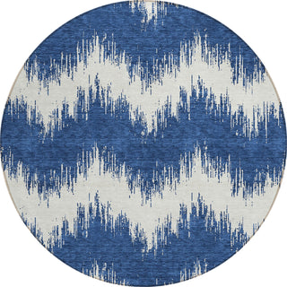 Piper Looms Chantille Chevron ACN880 Navy Machine Washable Area Rug Round Main Image
