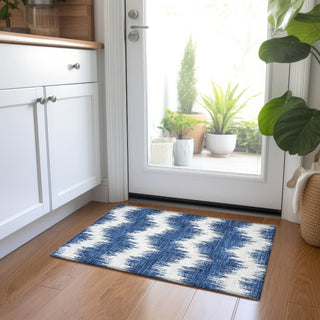 Piper Looms Chantille Chevron ACN880 Navy Machine Washable Area Rug Scatter Lifestyle Image Feature