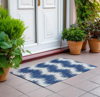 Piper Looms Chantille Chevron ACN880 Navy Machine Washable Area Rug Scatter Outdoor Lifestyle Image Feature