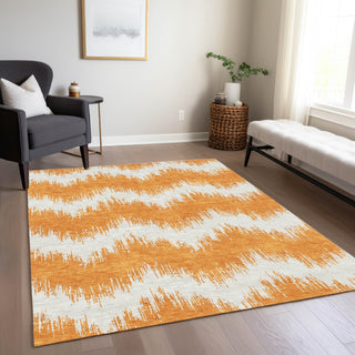 Piper Looms Chantille Chevron ACN880 Orange Machine Washable Area Rug Lifestyle Image Feature