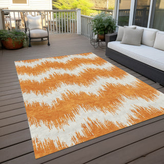Piper Looms Chantille Chevron ACN880 Orange Machine Washable Area Rug Outdoor Lifestyle Image Feature