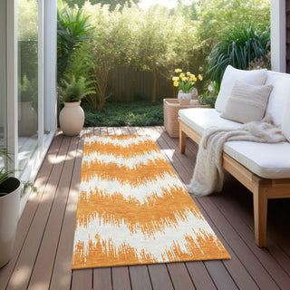 Piper Looms Chantille Chevron ACN880 Orange Machine Washable Area Rug Runner Outdoor Lifestyle Image Feature