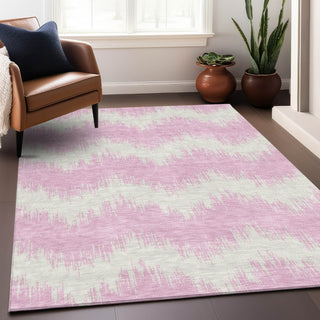 Piper Looms Chantille Chevron ACN880 Pink Machine Washable Area Rug Lifestyle Image Feature