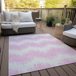 Piper Looms Chantille Chevron ACN880 Pink Machine Washable Area Rug Outdoor Lifestyle Image Feature