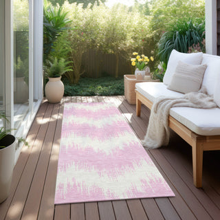 Piper Looms Chantille Chevron ACN880 Pink Machine Washable Area Rug Runner Outdoor Lifestyle Image Feature