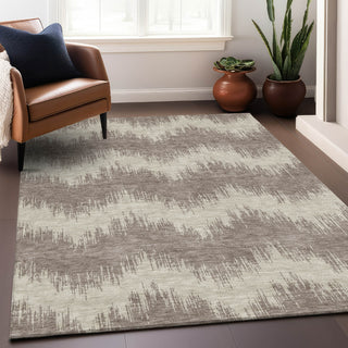 Piper Looms Chantille Chevron ACN880 Taupe Machine Washable Area Rug Lifestyle Image Feature