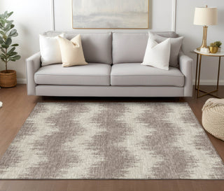 Piper Looms Chantille Chevron ACN880 Taupe Machine Washable Area Rug Lifestyle Image Feature