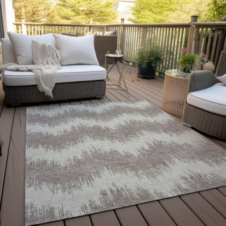Piper Looms Chantille Chevron ACN880 Taupe Machine Washable Area Rug Outdoor Lifestyle Image Feature