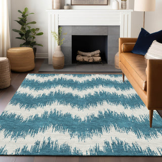 Piper Looms Chantille Chevron ACN880 Teal Machine Washable Area Rug Lifestyle Image Feature