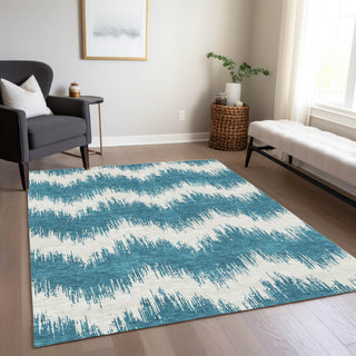 Piper Looms Chantille Chevron ACN880 Teal Machine Washable Area Rug Lifestyle Image Feature