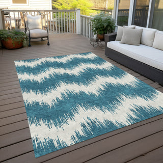 Piper Looms Chantille Chevron ACN880 Teal Machine Washable Area Rug Outdoor Lifestyle Image Feature
