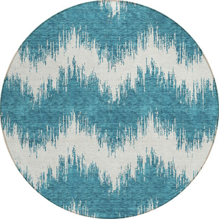 Piper Looms Chantille Chevron ACN880 Teal Machine Washable Area Rug Round Main Image
