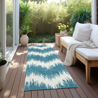 Piper Looms Chantille Chevron ACN880 Teal Machine Washable Area Rug Runner Outdoor Lifestyle Image Feature