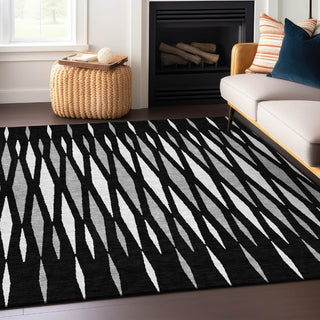 Piper Looms Chantille Diamonds ACN881 Black Machine Washable Area Rug Lifestyle Image Feature