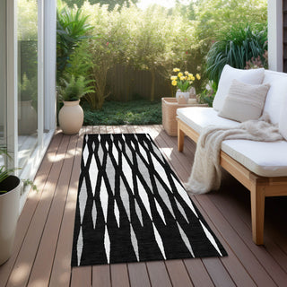 Piper Looms Chantille Diamonds ACN881 Black Machine Washable Area Rug Runner Outdoor Lifestyle Image Feature