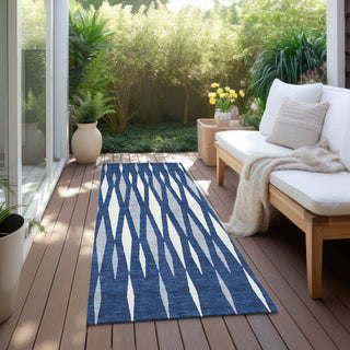 Piper Looms Chantille Diamonds ACN881 Navy Machine Washable Area Rug Runner Outdoor Lifestyle Image Feature
