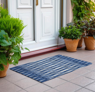 Piper Looms Chantille Diamonds ACN881 Navy Machine Washable Area Rug Scatter Outdoor Lifestyle Image Feature