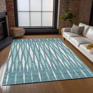 Piper Looms Chantille Diamonds ACN881 Teal Machine Washable Area Rug Lifestyle Image Feature