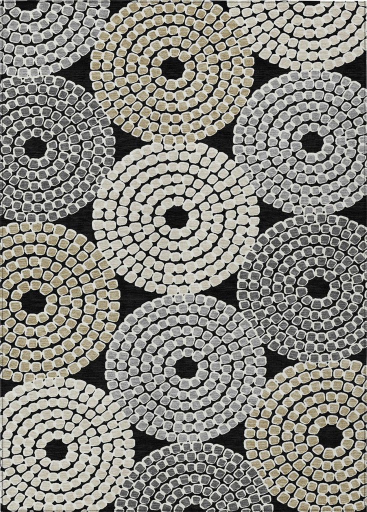 Piper Looms Chantille Circles ACN882 Black Machine Washable Area Rug main image