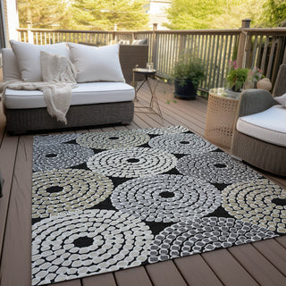 Piper Looms Chantille Circles ACN882 Black Machine Washable Area Rug Outdoor Lifestyle Image Feature