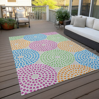 Piper Looms Chantille Circles ACN882 Cream Machine Washable Area Rug Outdoor Lifestyle Image Feature