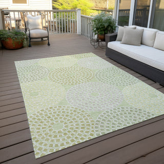 Piper Looms Chantille Circles ACN882 Mint Machine Washable Area Rug Outdoor Lifestyle Image Feature