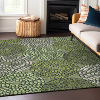Piper Looms Chantille Circles ACN882 Olive Machine Washable Area Rug Lifestyle Image Feature