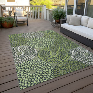 Piper Looms Chantille Circles ACN882 Olive Machine Washable Area Rug Outdoor Lifestyle Image Feature