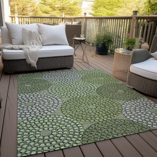 Piper Looms Chantille Circles ACN882 Olive Machine Washable Area Rug Outdoor Lifestyle Image Feature