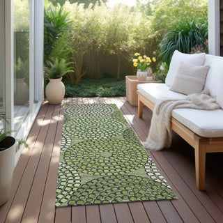Piper Looms Chantille Circles ACN882 Olive Machine Washable Area Rug Runner Outdoor Lifestyle Image Feature