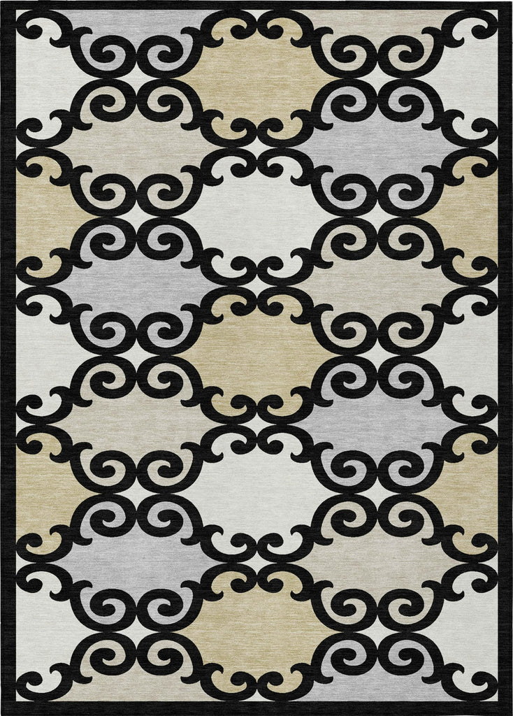 Piper Looms Chantille Scrolls ACN883 Black Machine Washable Area Rug main image
